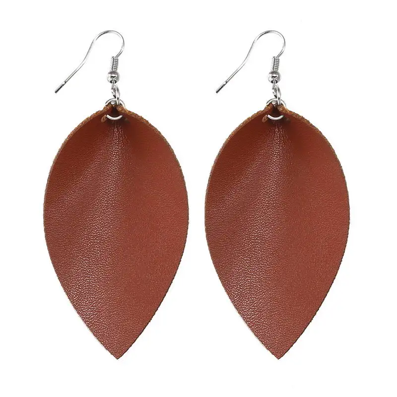 

ZWPON 2020 PU Leather Leaf Earrings for Women Summer Bohemian Statement Earrings Fashion Jewelry Wholesale 14 colors option