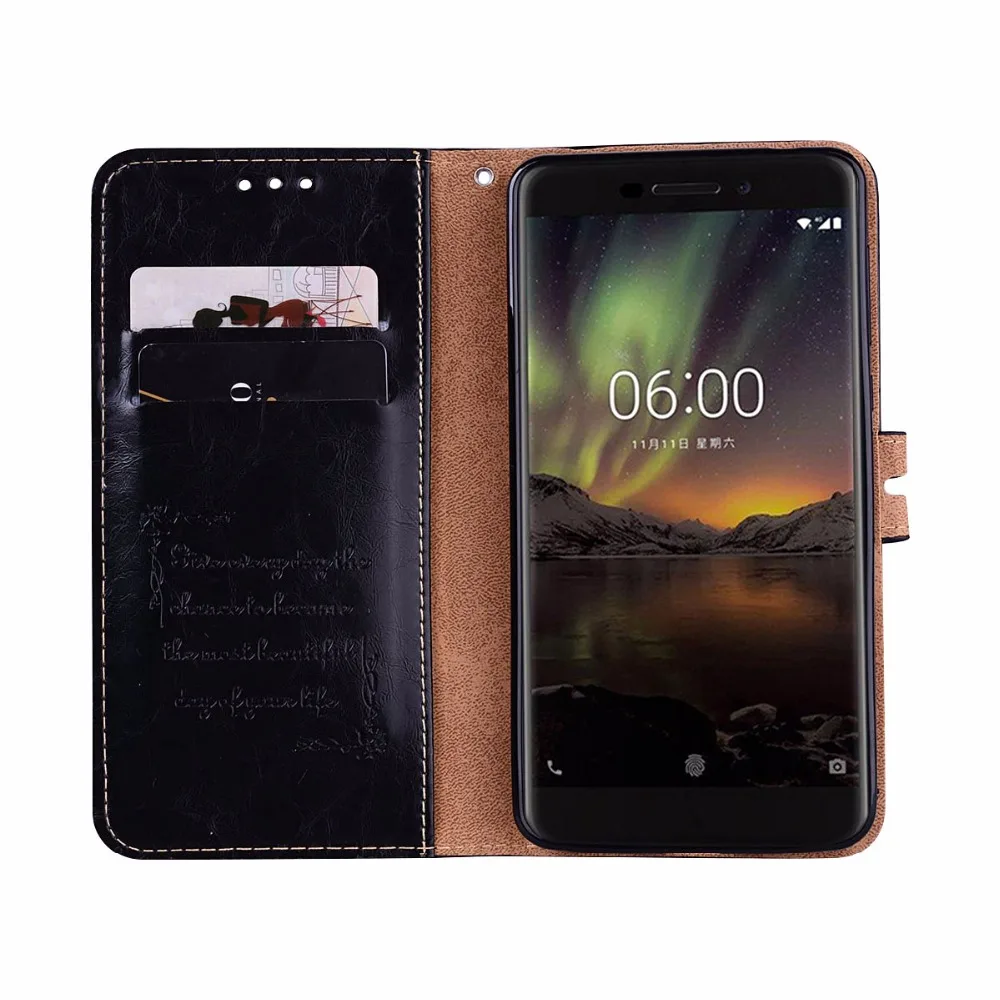 Масло воск кожи кожаный чехол для nokia 6 2018 Флип Бумажник Защитная крышка