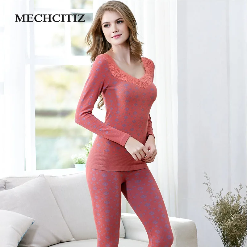 MECHCITIZ 2019 для женщин зимние нижнее белье с кружевной вышивкой костюм удобные