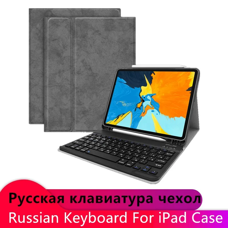

Russian Bluetooth Keyboard W Pencil holder Leather Cover Case For iPad 9.7 2017 2018 Pro 11 inch Keypad for iPad air 10.5