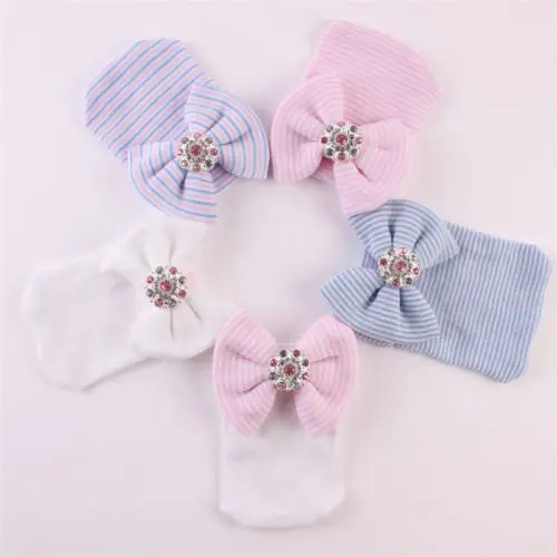 PUDCOCO Infant Baby Knitted Warm Cotton Hat Beanie Bowknot Butterfly Soft Striped Cap | Детская одежда и обувь