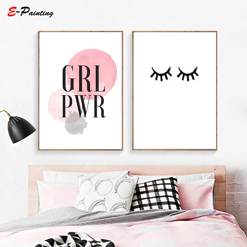 Nordic Canvas Painting Pink Roses Watercolor Wall Art Smiling Eyes Letter Poster Girls Bedroom Home Decor | Дом и сад