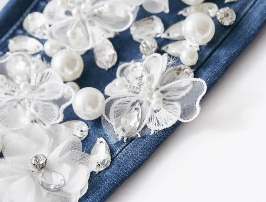 Новинка 2019 брюки с бисером модные женские повседневные джинсовые Стрейчевые