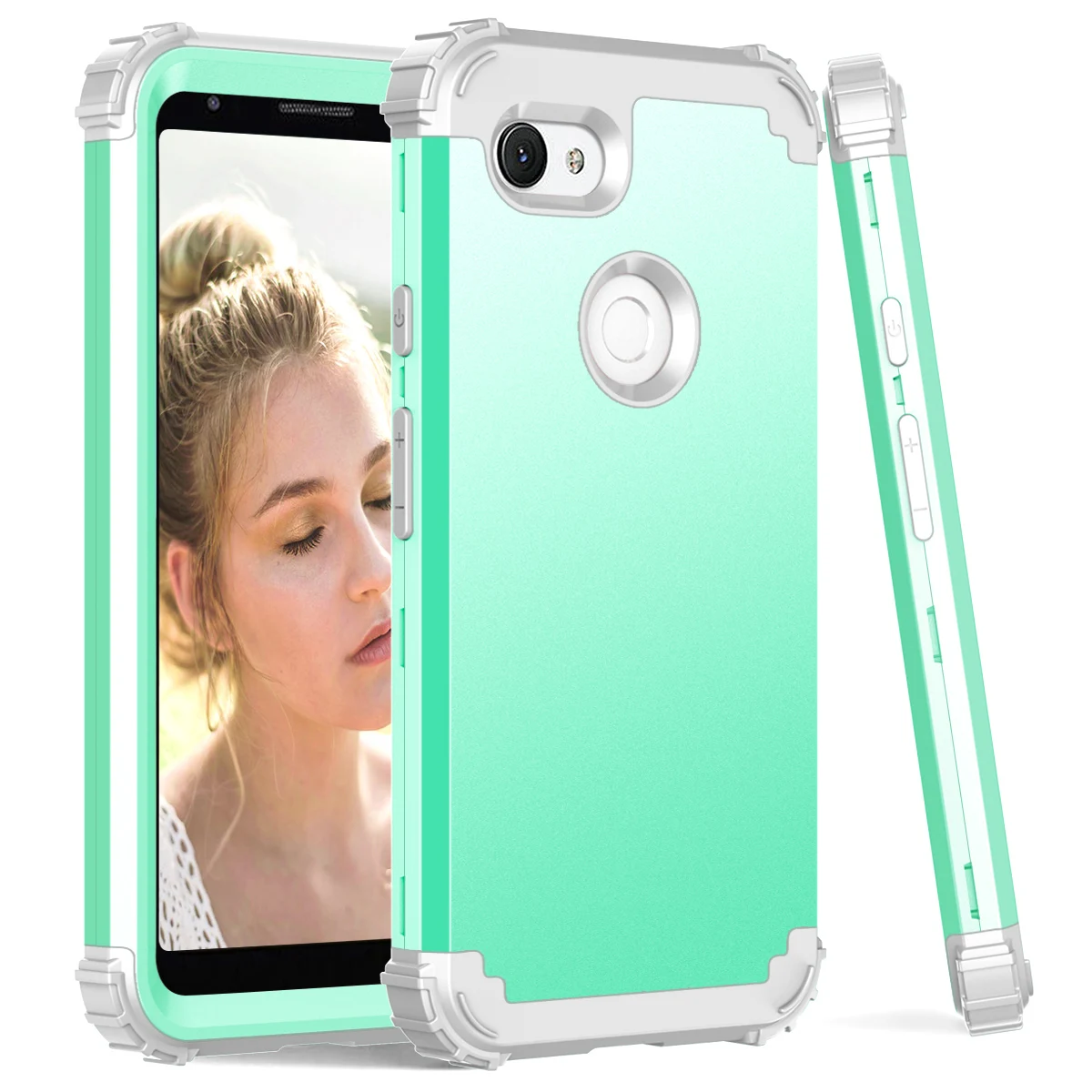 Mint Green and Gray Ударопрочный защитный чехол для Google Pixel 3A XL ультратонкий гибридный жесткий резиновый ударопрочный чехол для телефона Pixel 3A - Цвет: Mint Green and Gray