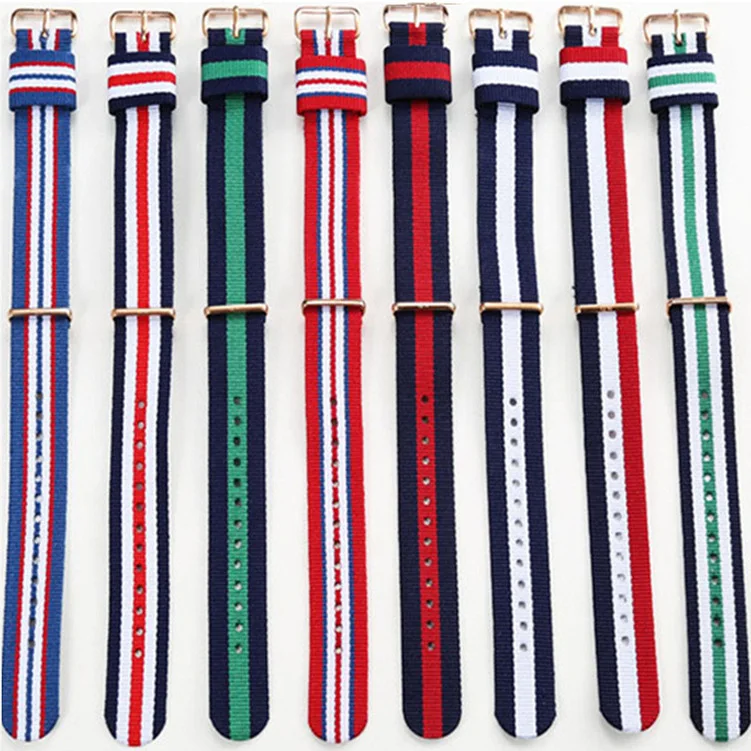 50PCS Wholesale Nylon Strap Watchbands 14mm 16mm 18mm 20mm Watch Straps Nylon Band Fabric Striped Replacement Watch Band Gold
