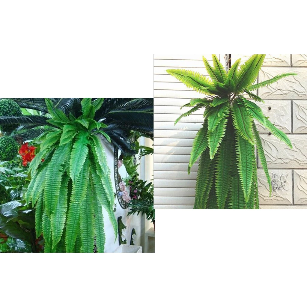 

2x искусственные растения зелени Бостон папоротник персидский ротанг, Искусственные висит завод солнечной энергии для домашнего вечерние с...