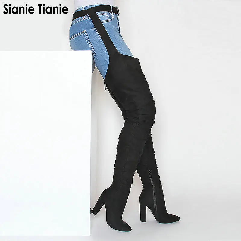 Sianie Tianie Rihanna/стильная зимняя обувь на высоком каблуке женские ботфорты выше