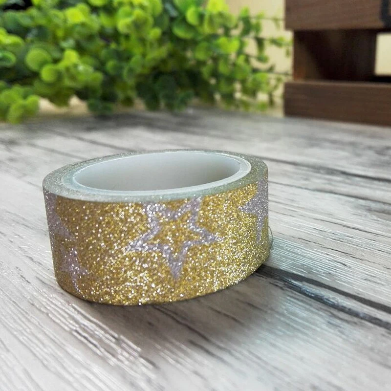Декоративная золотистая блестящая клейкая лента для творчества 15 мм х 3 м|washi sticky