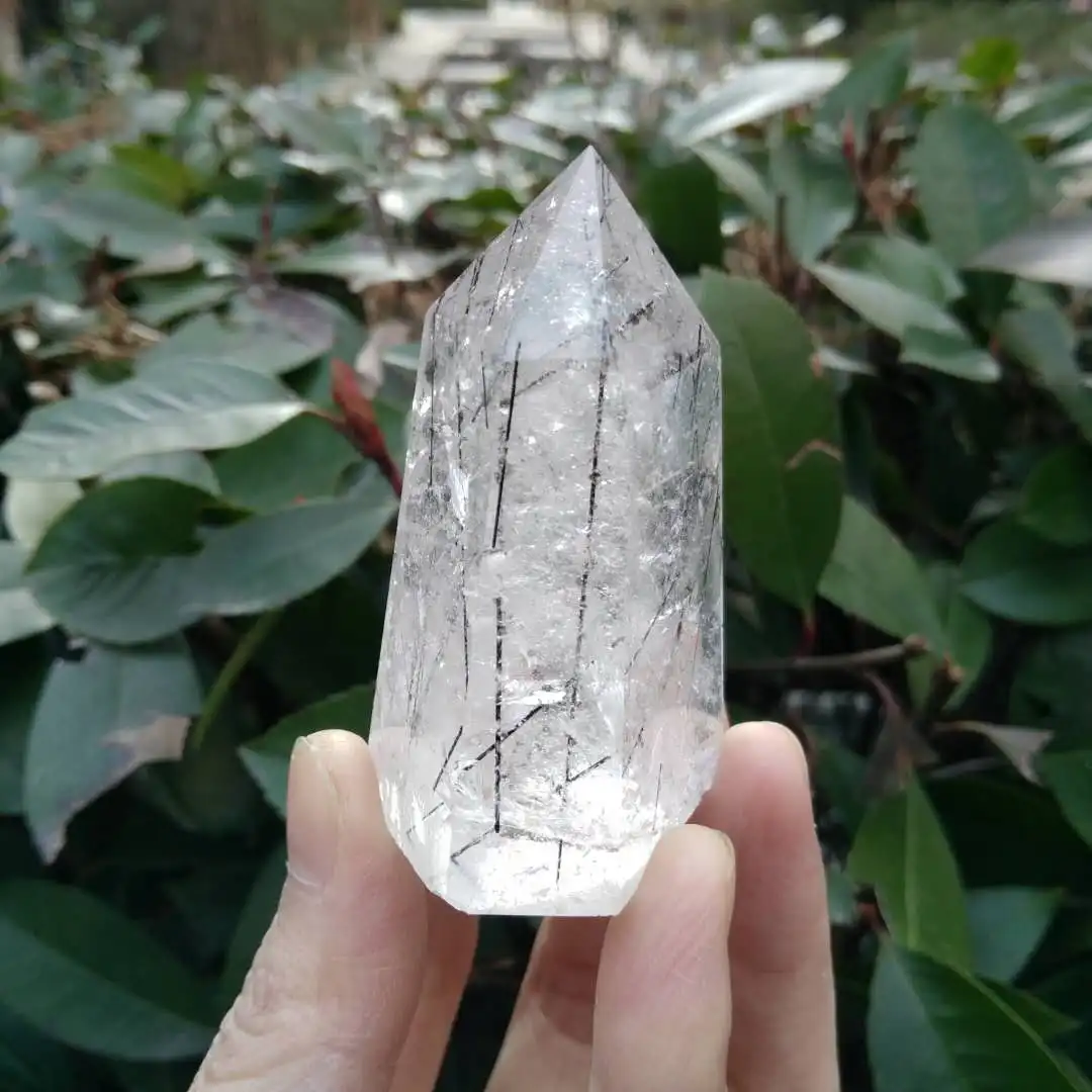 Кварцевая кристаллическая палочка черный рутилированный кристалл точечная