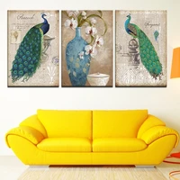 canvas hd prints poster wall art frame painting 3 pieces beautiful flower animal peacock for living room picture home decoration
