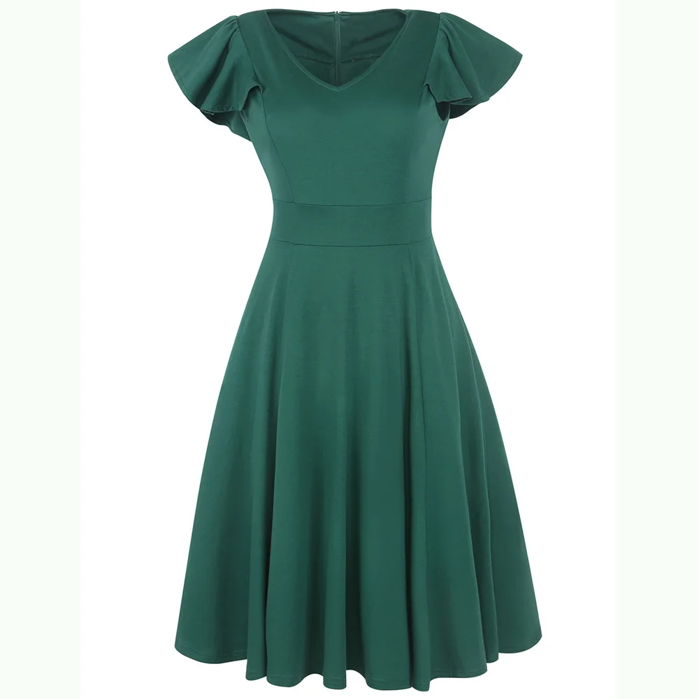 Berydress V Neck Butterfly Sleeve Fit and Flare Women Dress Empire Waist Green Midi Vestidos Casual Yellow Summer Dresses 2018 | Женская