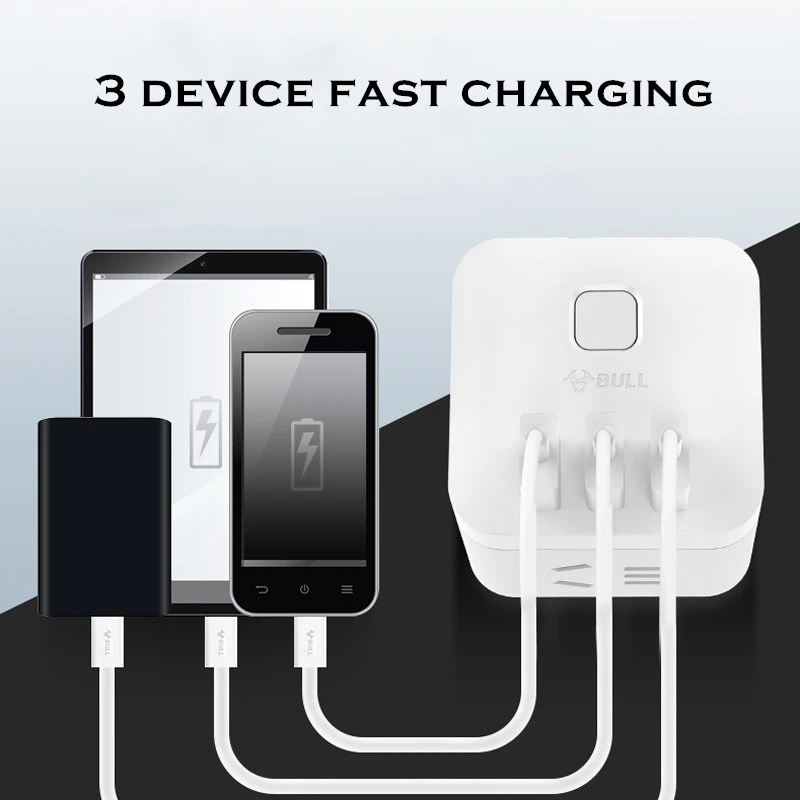 BULL творческие куб Мощность полосы 3usb Max 3.1A быстрой зарядки 1 5 M/3M бытовой