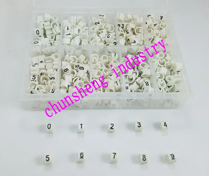 

1000pcs/box EC-0 1.5mm2 10 different number 0-9 cable marker white color set