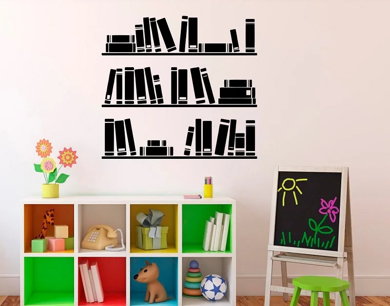 Настенная книжная полка наклейки книги виниловые на стены библиотеки классе