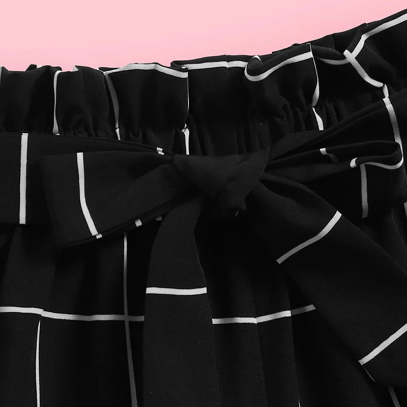 SHEIN детский белый однотонный топ на бретельках и с поясом-оборкой, рубашка в клетку и шорты; комплекты для девочек; комплект летние оборкой широкие на ремне, повседневный наряд