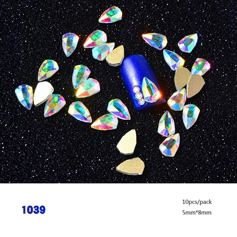 10Pcs 1039 10 шт. Блестящие Хрустальные Стразы для ногтей AB, цветные 3D стеклянные драгоценные камни с плоской задней стороной, блестящие украшения для ногтей DIY, 30 дизайнов - Цвет: 10Pcs 1039
