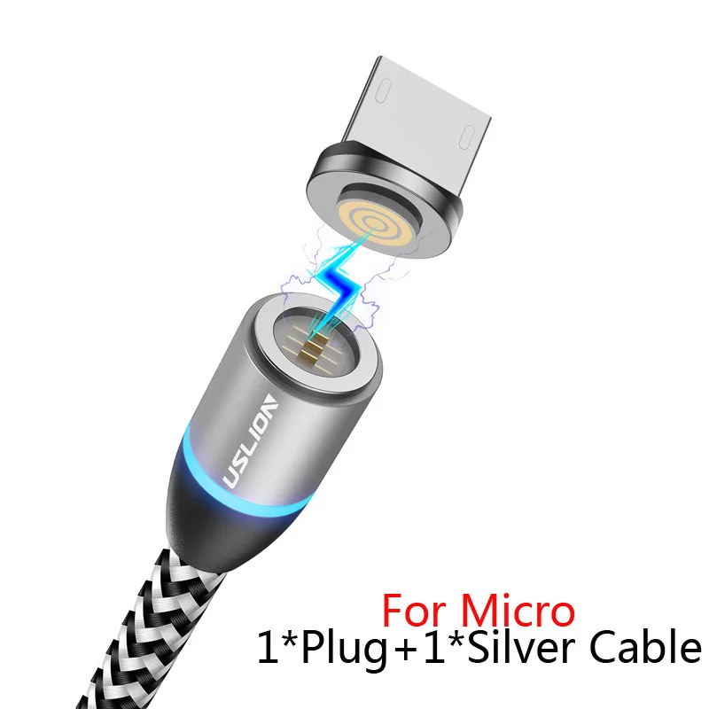 Silver For Micro USLION 3а Магнитный кабель Micro usb type C кабель зарядное устройство для iPhone XS X 8 7 для samsung huawei type-c Магнитный кабель для быстрой зарядки - Цвет: Silver For Micro
