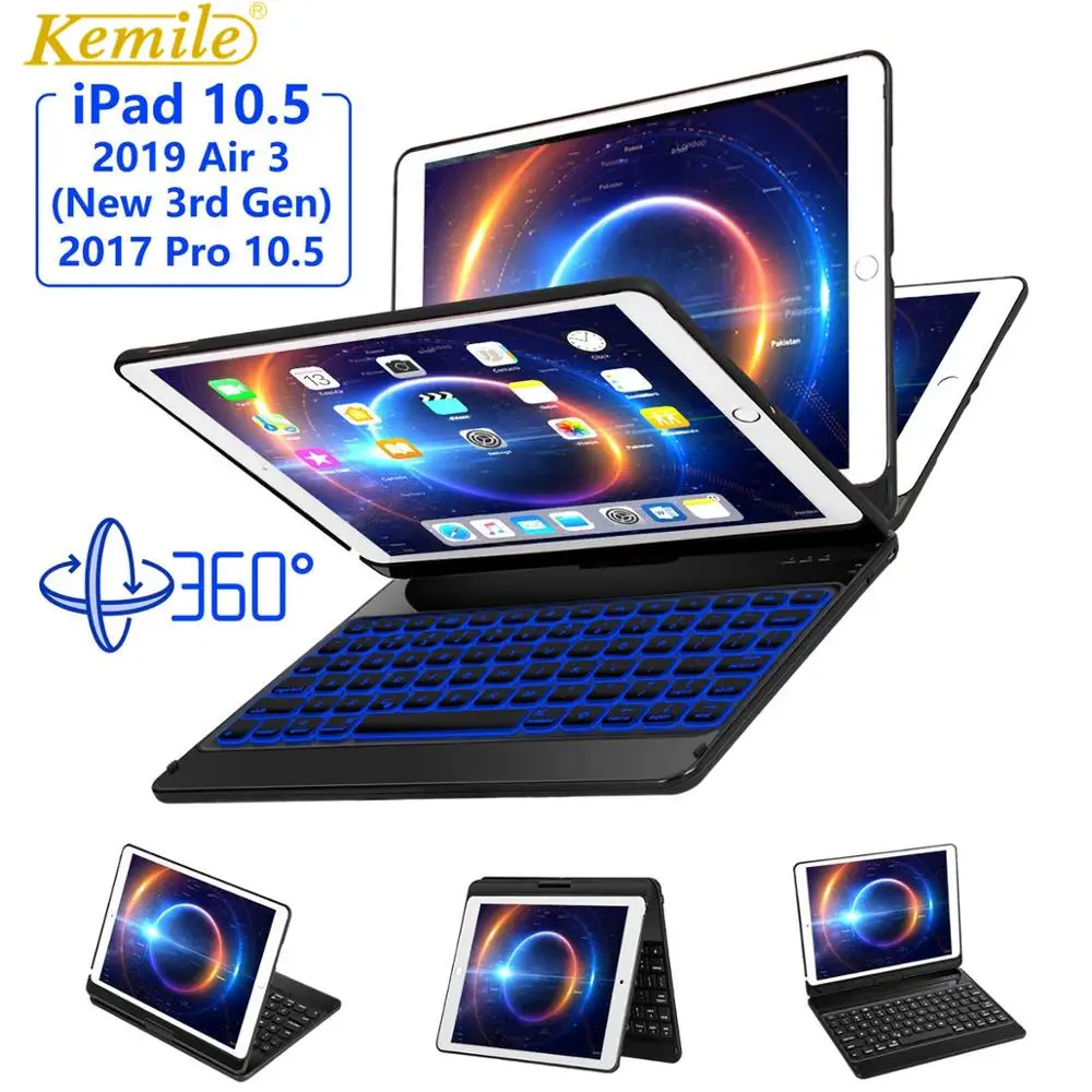 Чехол клавиатура для iPad Air 3 10 5 2019 поворот беспроводная с подсветкой Bluetooth чехол