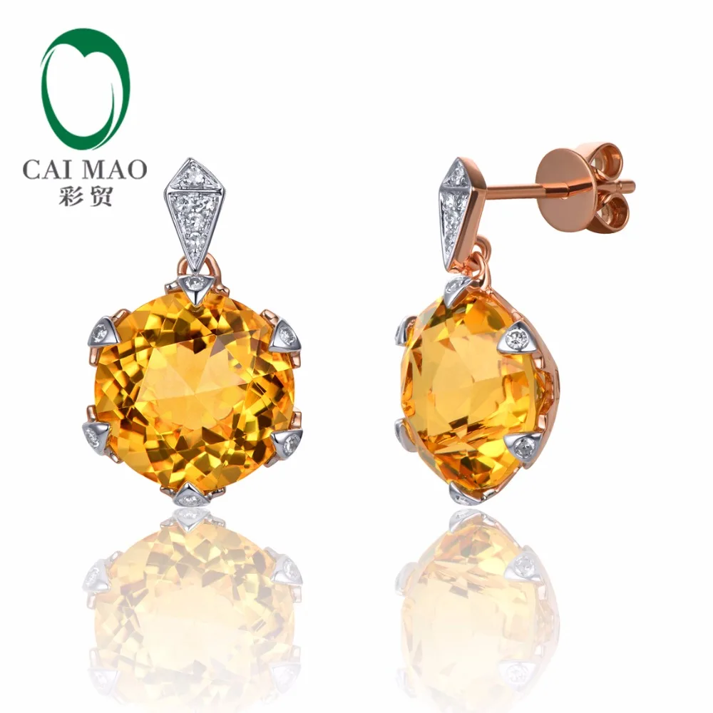 Caimao Jewelry 14KT розовое золото 8 мм круглой огранки 7.98ct цитрин 0.11ct diamond Обручение Серьги