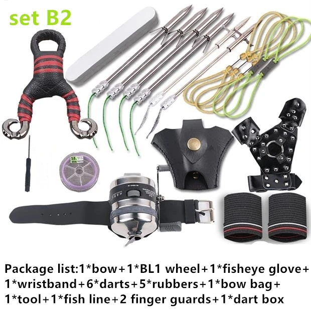 set B2 Новинка, высокая скорость для рыбалки и охоты, Рогатка, катапульта+ рыболовные дартс, арбалет, болт, инструменты для улицы - Цвет: set B2