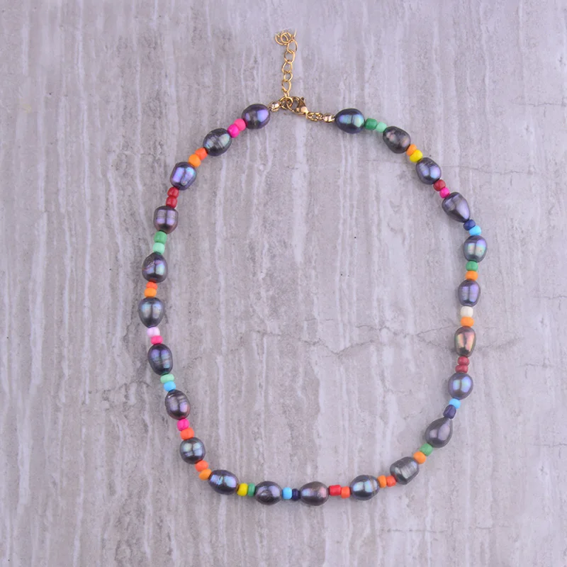 Черные жемчужные ожерелья богемные бусы короткое роскошное ожерелье женское из