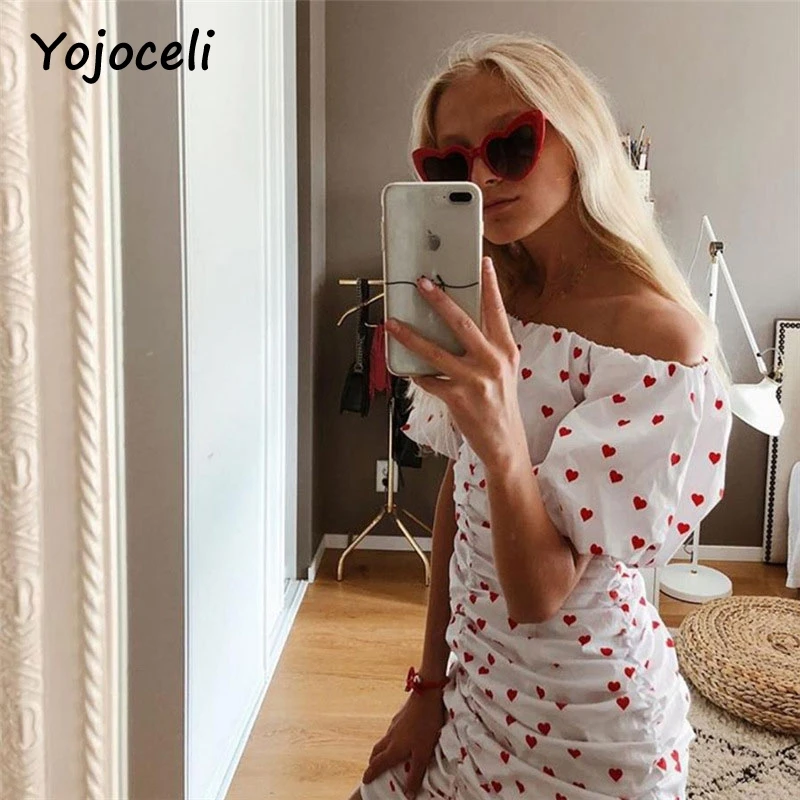 Милое Платье Yojoceli с открытыми плечами и принтом в виде красного сердца женское