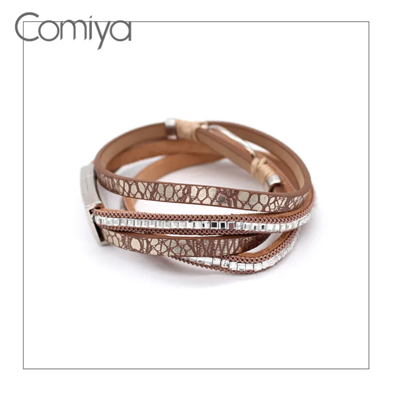 Comiya многослойные кожаные аксессуары в стиле стимпанка браслет для женщин Bijoux Boho акриловые индийские ювелирные изделия Винтаж Жесткий браслет