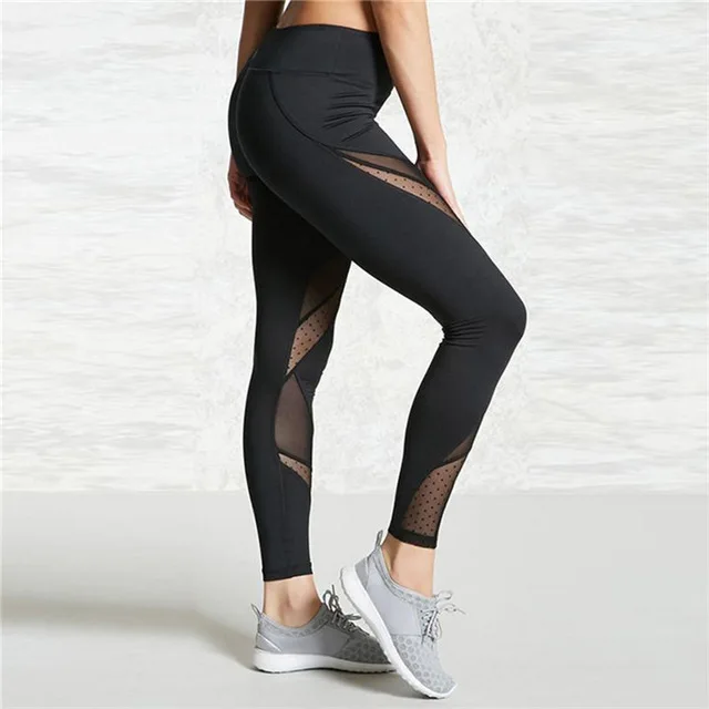 

NORMOV Fashion Black Mesh Women Leggings Casual Patchwork Polyester Slim Female Elastic Pant Sexy Push Up Mid Waist Leggings