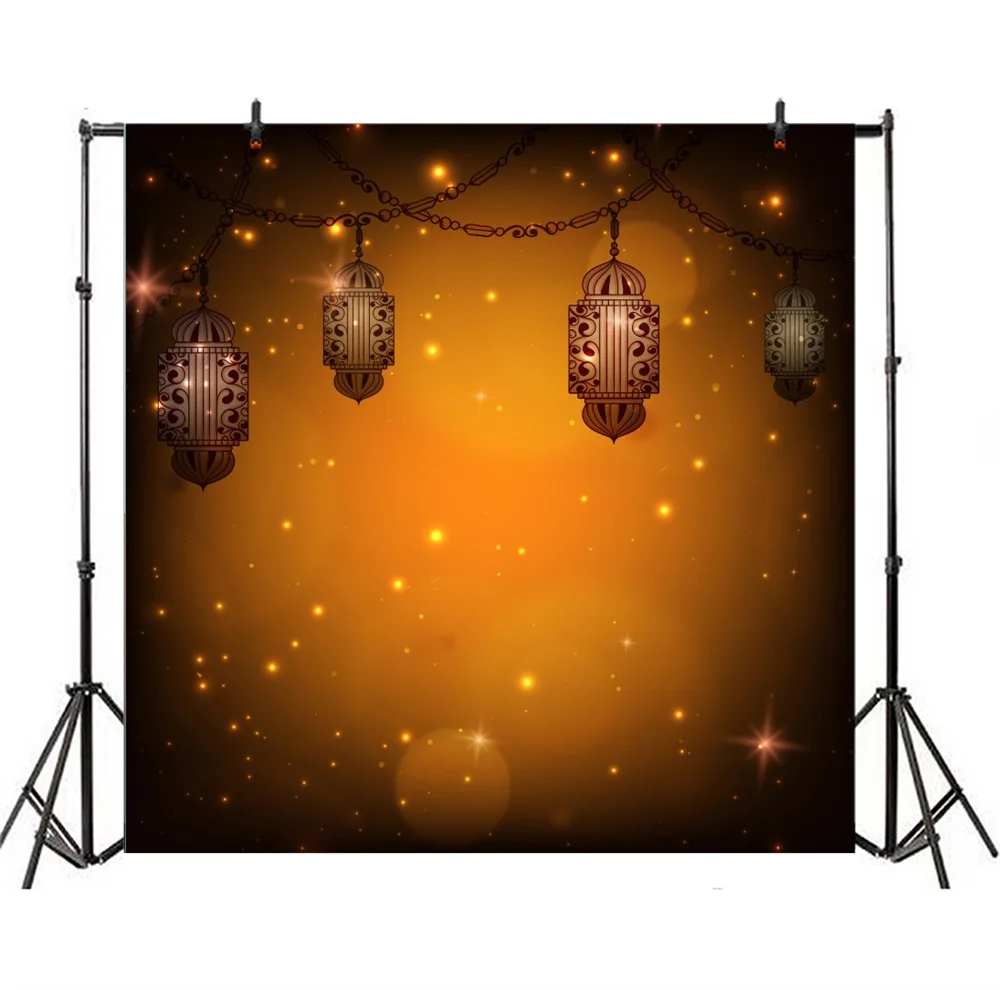 Laeacco Cartoon Mosque Eid Mubarak Lamp Light Bokeh Photography Backgrounds Customized Photographic Backdrops For Photo Studio |