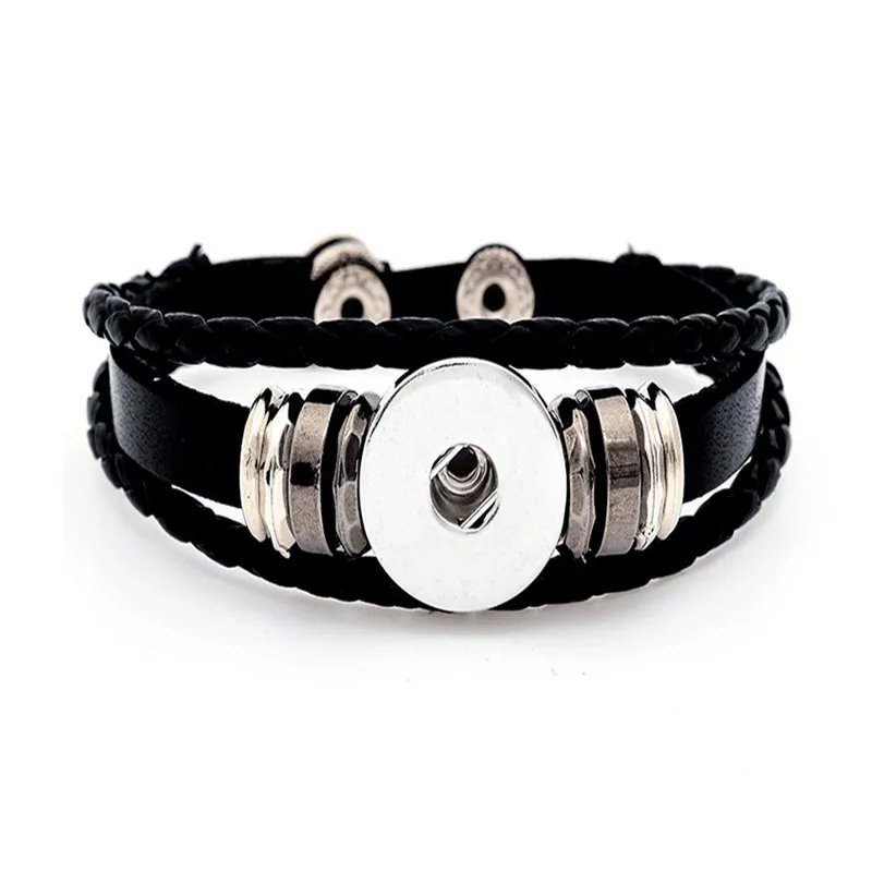 Модный браслет с кнопками защелкой кожаный в стиле ретро из плетеной кожи ручной