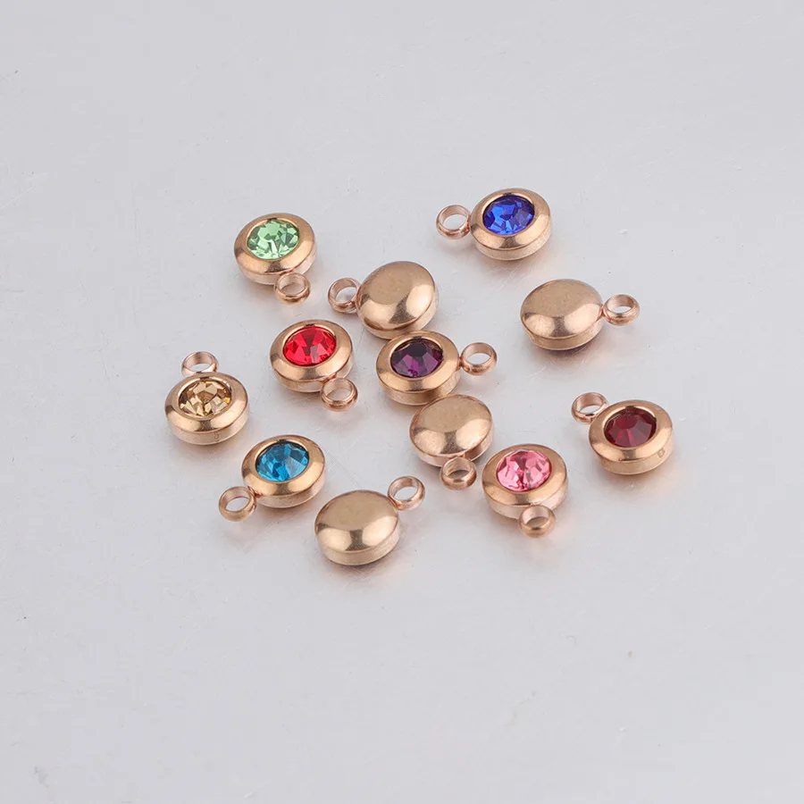 Rosegold Нержавеющая сталь талисманы с камнями на месяц рождения День рождения камень 6,5 мм Разноцветный Хрусталь Камень Шарм Geboortestenen 60 шт