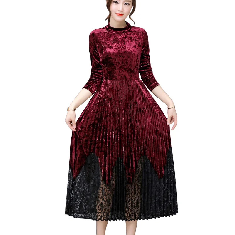 Винтажное длинное платье Vestido весна осень велюровое для женщин с длинным рукавом