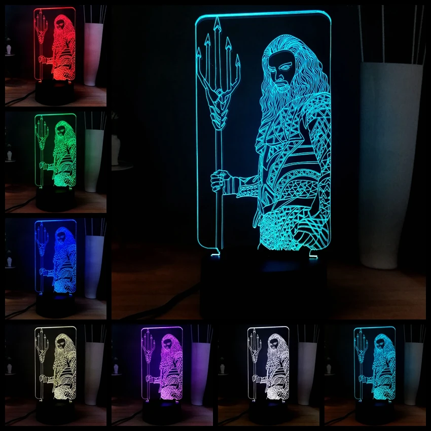 Новый 3D фильм Прохладный Аквамен акрил 7 цветов Изменение USB LED Декор прикроватный