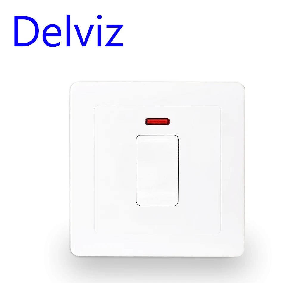 

Настенный выключатель Delviz, стандартный переключатель стандарта Великобритании 20A, модель 86, белая панель переключателя с двойным разбивом, переключатель управления высокой мощности, переключатель кондиционера