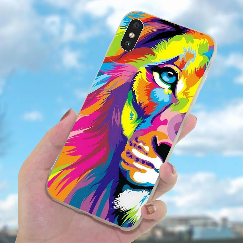 Мягкий ТПУ чехол для телефона с изображением Льва Тигра iPhone 8 7 Plus Xs Max XR X 6 6S 5S 5 SE