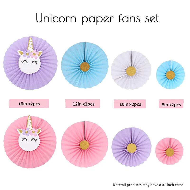 Unicorn Theme Happy Birthday Party Decoration Set Paper Fan Flag Hat | Дом и сад