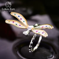 lotus fun real 925 sterling silver handmade fine jewelry multicolor zirconia beautiful dragonfly design rings for women