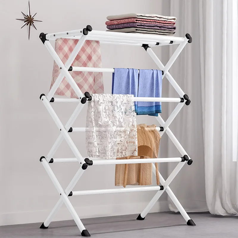 

Foldable White Coat Rack Metal Floor Clothes Hanger Towel Rack Coat Stand Furniture Simple Drying Rack Perfect for Home Dorm
