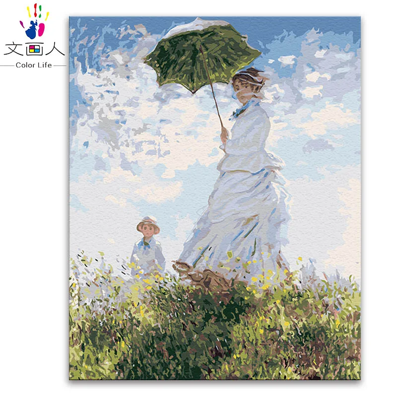 3336 umbrella women ВОДНЫЕ ЛИЛИИ рисунки, картины по номерам Клода монета цифровая краска нарисованные красками живопись по номерам с комплектами пакет - Цвет: 3336 umbrella women