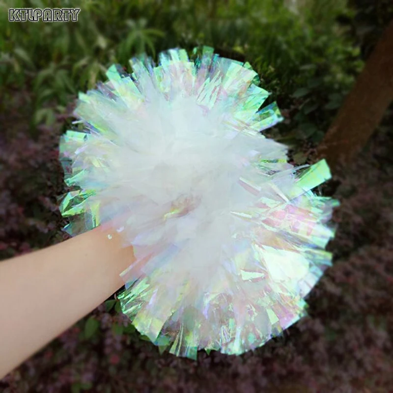 Детский лазерный помпон для чирлидинга белый Радужный пластиковый зеленый синий