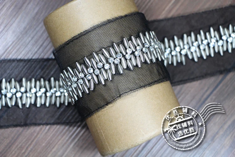 2yd серебряные бисерные Стразы кружевная отделка Лента черная белая сетка кружевная ткань аппликация Сделай Сам шитье Одежда Аксессуары для свадебного платья