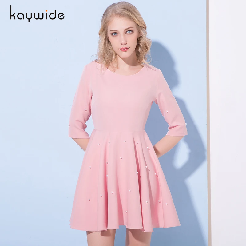 Kaywide 2018 жемчужное платье весна лето женские розовые с круглым вырезом коротким
