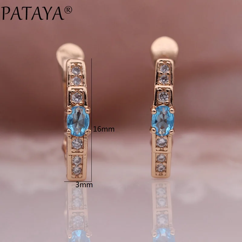 PATAYA New Oval Green Earrings Women Fashion Wedding Cute Fine Jewelry 585 Rose Gold Multicolor Natural Zircon Dangle | Украшения и
