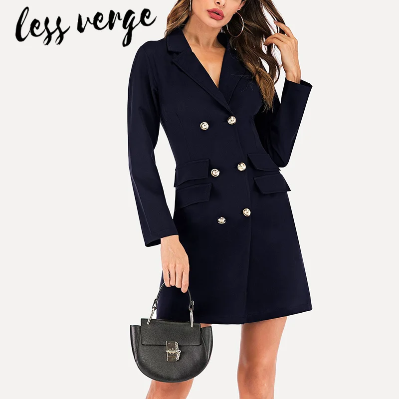 Lessverge элегантное черное платье с двойной грудью женское летнее офисное белое