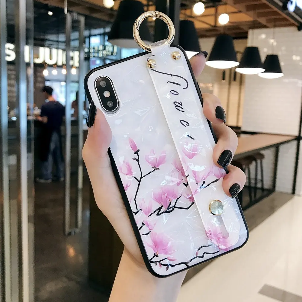 KISSCASE чехол для телефона с ремешком на запястье iPhone 7 X XS Max XR мягкий цветком 6 6S 8 Plus