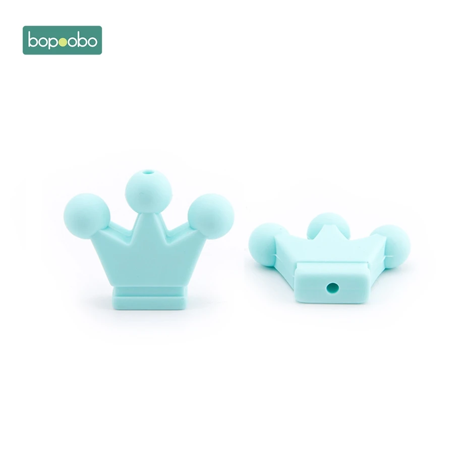 Bopoobo 20 шт., силиконовые бусины-короны, крошечные стержни, BPA бесплатно, подарки для новорожденных, прорезыватели для зубов, бусины для мам, кормящих, сделай сам, ювелирные изделия, мультфильм, детский Прорезыватель - Цвет: Blue Crown