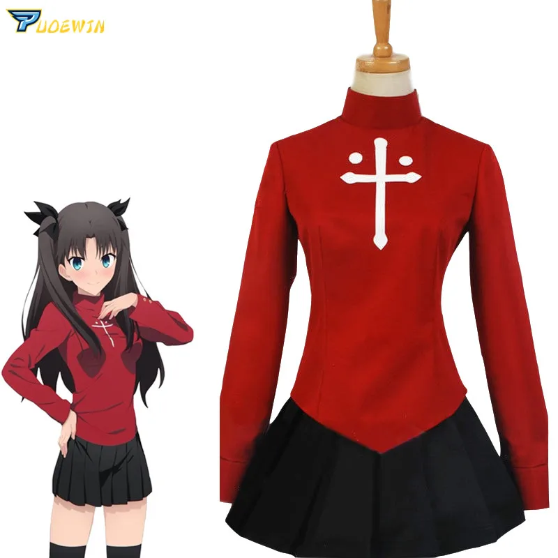 Платье для косплея аниме Fate/Keep Night Rin Tohsaka Униформа костюм Хэллоуина на заказ с