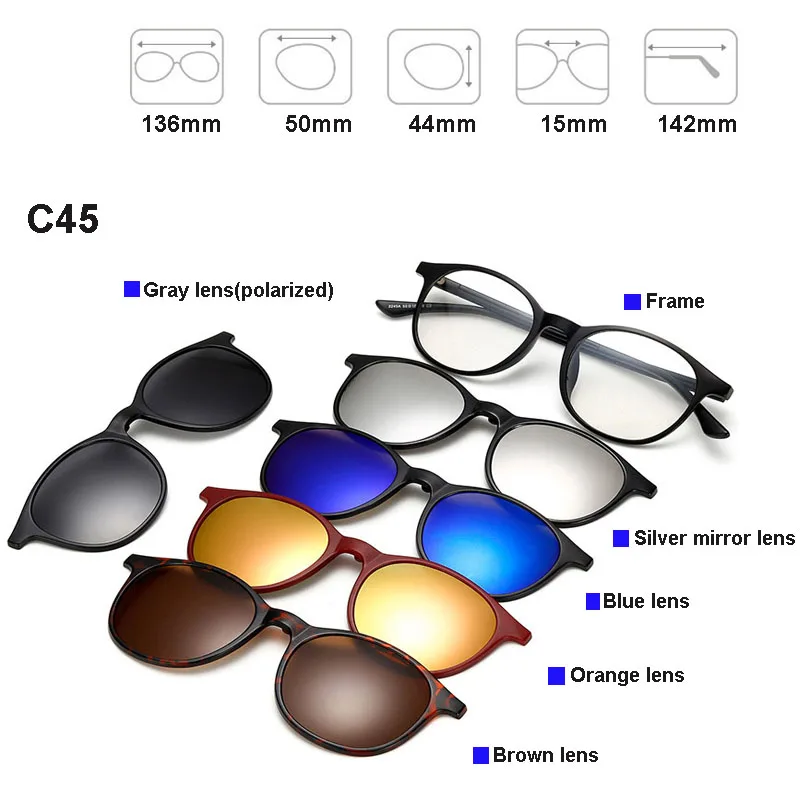 Мужские и женские магнитные оправы для очков с 5 клипсами поляризационные