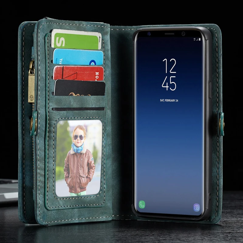 Роскошный Магнитный кожаный чехол 2 в 1 для Samsung Galaxy S9 plus раскладной кошелек на