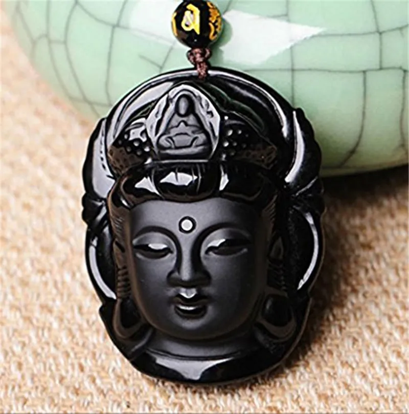 Натуральный обсидиан камень резная фигурка в виде головы Будды помилование